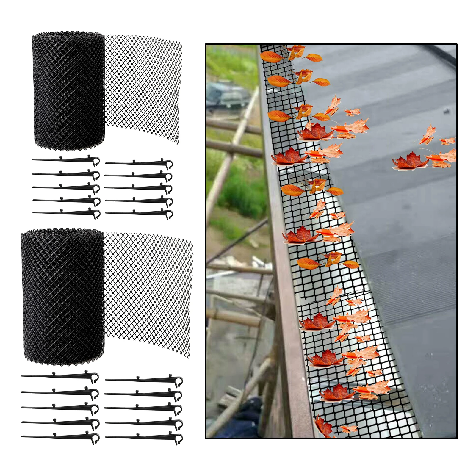 6m 8m Gutter Guard Mesh Black Roof Guttering Cover Leaf Guard with Hooks