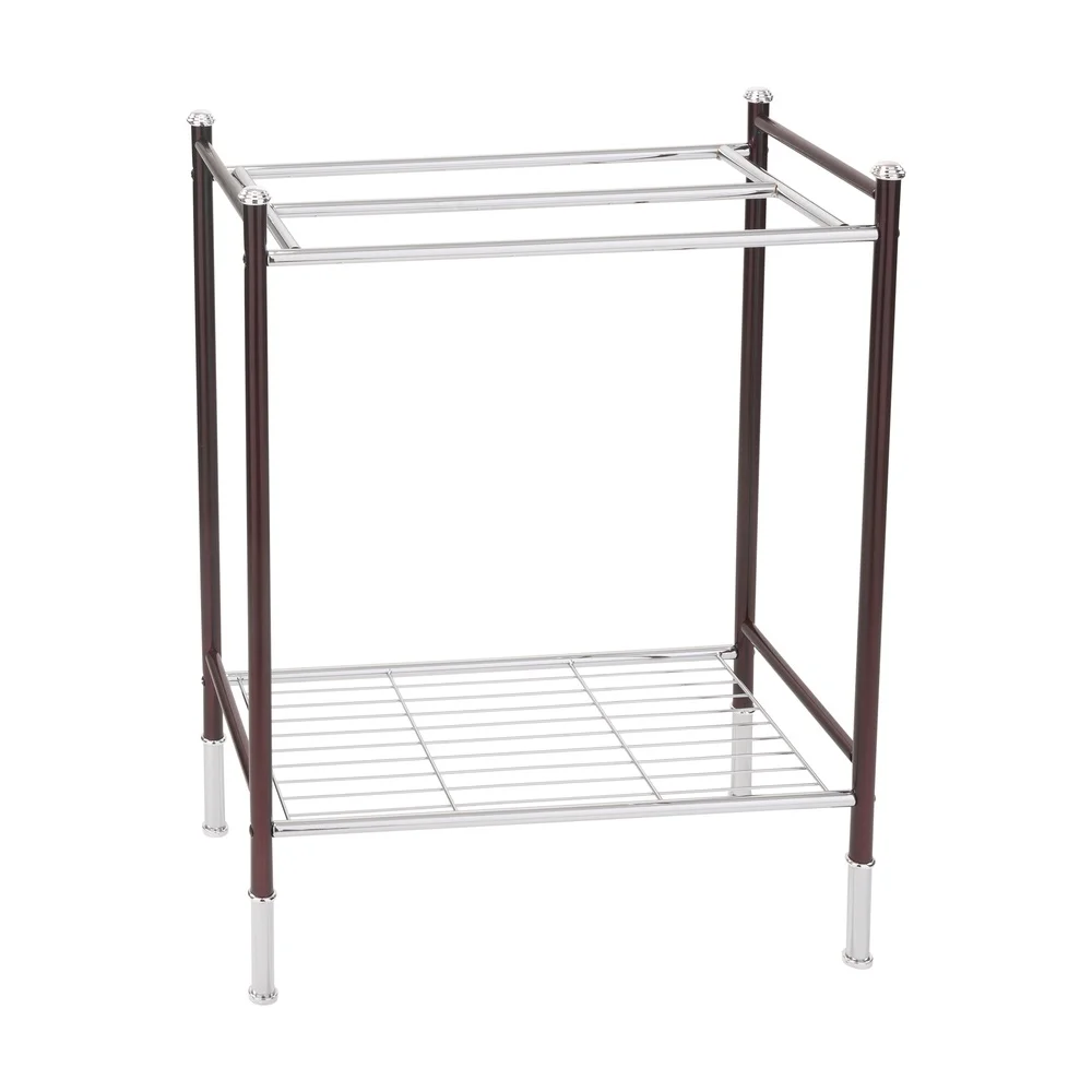 Freestanding Towel Rack with 3 Bars and Bottom Shelf Sturdy Steel Frame Bathroom Storage Easy Assembly Durable Design