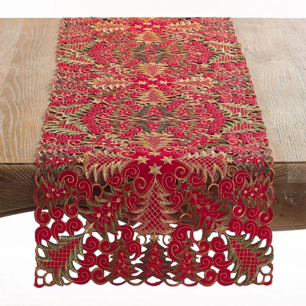 

Red 16x54 Christmas Tree Cutwork Table Runner from Panettone Collection