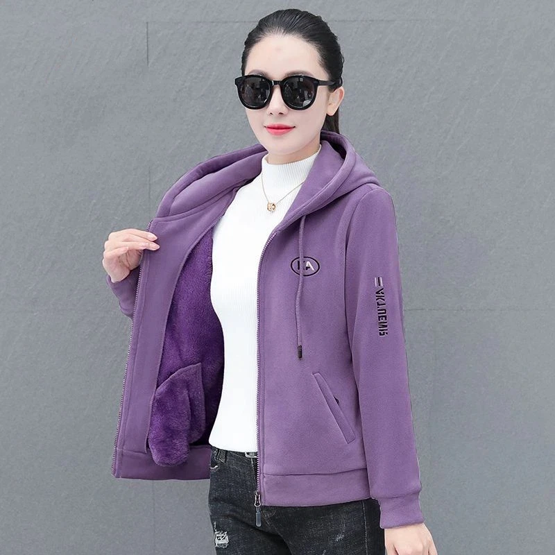 Women Fleece Lined Hooded Zip Up Sweatshirt Fashion Thick Warm Casual Versatile Outerwear Autumn Winter S 4XL