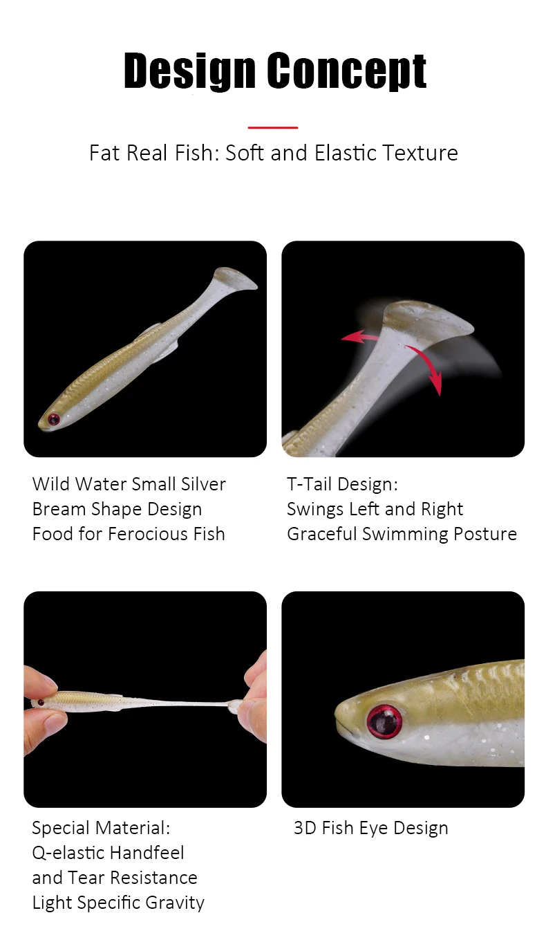 FISHANT Fat Real Fish T-Tail Soft Bait 2,0/2,5/2,8 Zoll schwimmender Köder für Wildfischen Wettkampffischen Mandarinenfisch Bass – Detail 4