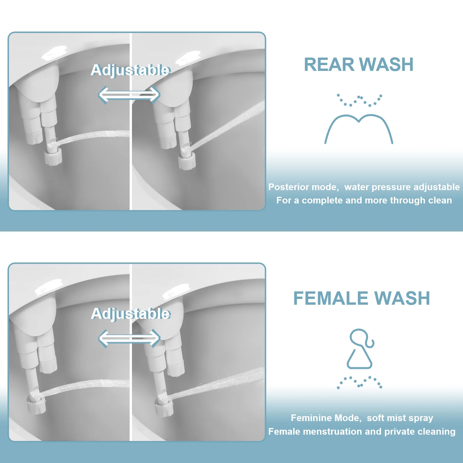 Bidê SAMODRA Ultra-Fino, Bidê Minimalista para Vaso Sanitário com Dupla Bocal (Lavagem Frontal e Traseira) Pressão de Água Ajustável, Attachment de Assento para Vaso Sanitário com Água Fresca, Fácil de Instalar.