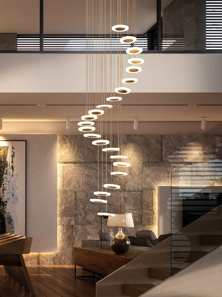 

Nordic Staircase Chandelier Modern Simple Atmosphere Restaurant Lamp Living Room Lamp Creative Villa Rotating Long Chandelier Du