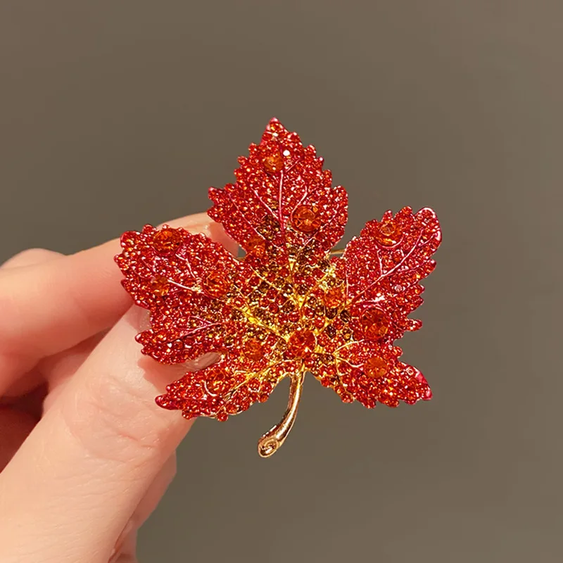 Rhinestone Maple Leaf Brooch Women's Fashion Clothing Dress Pins Girls Fashion Party Jewelry Gifts