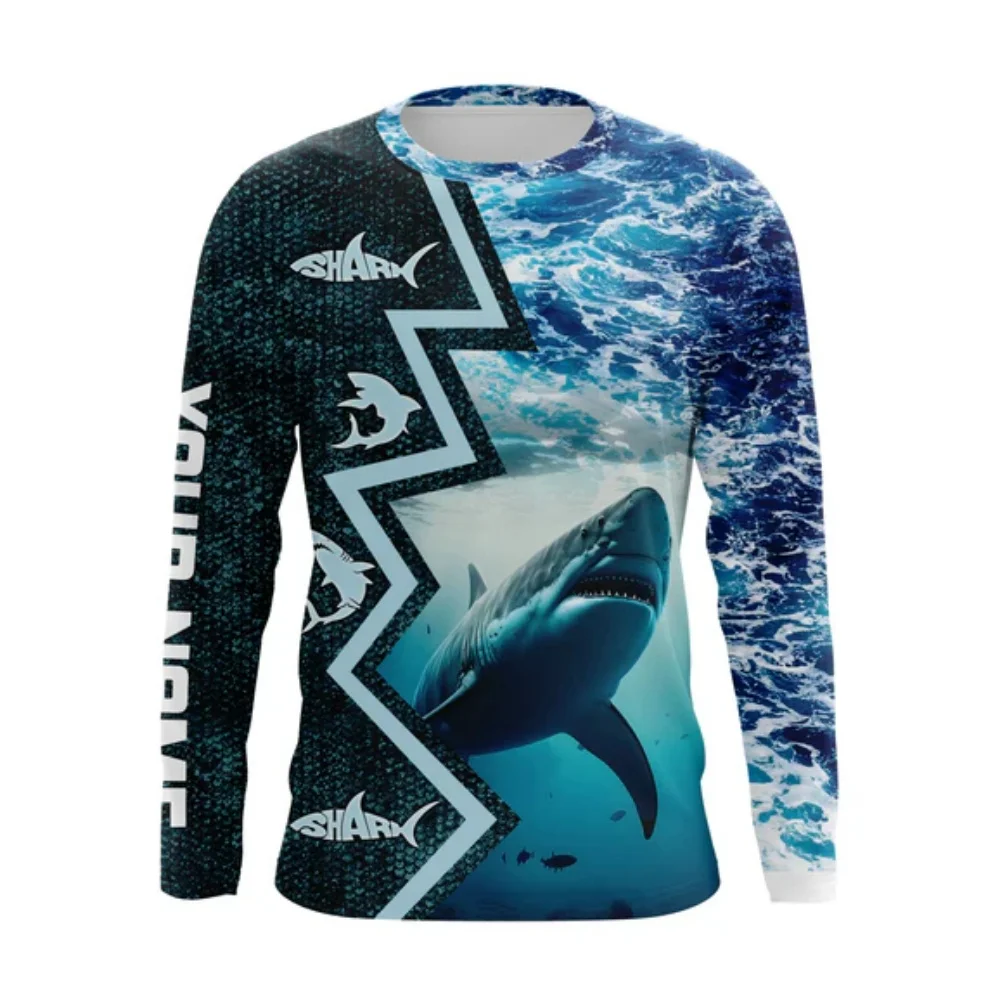 Fashion 3D Shark Print T-Shirts for Men Street Funny O-Neck Oversized T-Shirt Tops Ventilate Sports Long Sleeve Men\'s Clothes