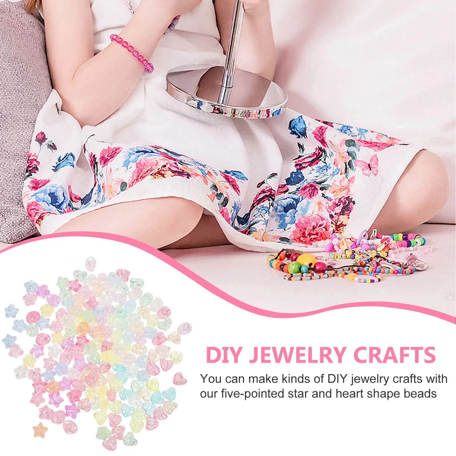 

150Pcs Five-Pointed Star and Heart Beads Sparkling Large-Hole DIY Charms for Jewelry Making Crafts Accessories