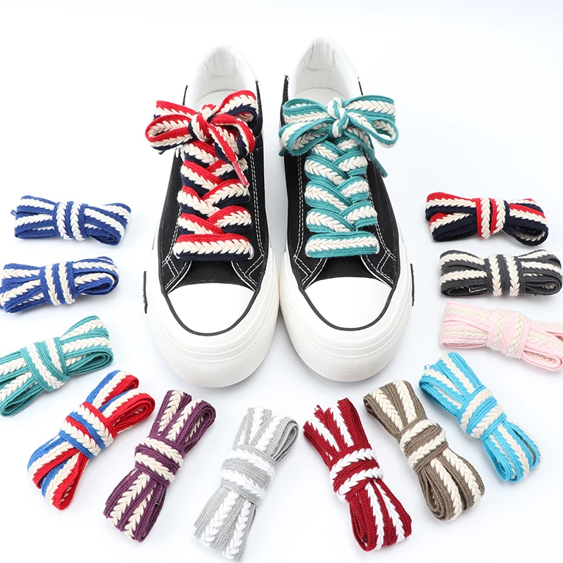 New Flat Shoelaces for Sneakers Striped Twist Weave Shoe Laces Shoelace for Women Man Textured Classic Wide 1.5cm Shoestrings