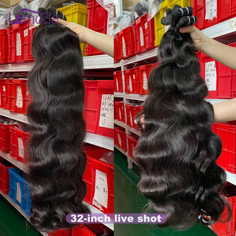 Lemoda 15A Human Hair Bundles Body Wave Virgin Hair 30 32 Inches Unprocessed Raw Human Hair Extensions 1/3/4 Pcs Natural Black