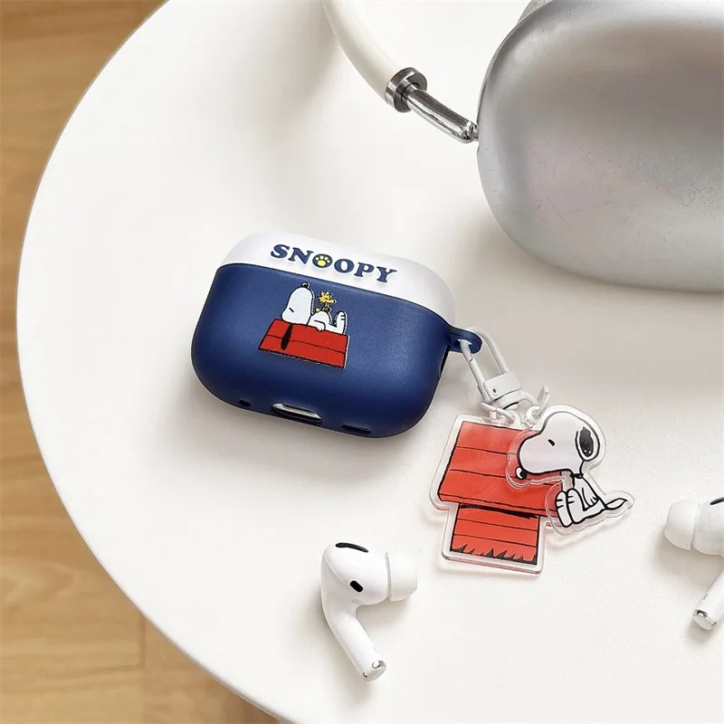 سنوبي لطيف الكرتون سماعات حالات ل Airpods 1 2 3 4 Pro 2 سماعة لاسلكية تعمل بالبلوتوث سماعة لينة غطاء حماية من البولي يوريثان مع قلادة