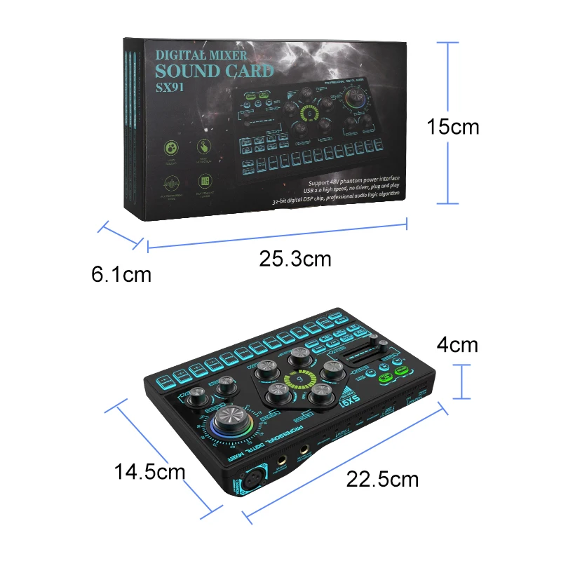 SX91 Audio Mixer Sound Card with Voice Changer Podcast Mixer Sound Card For Karaoke Phone Gaming Live Studio Streaming Podcast