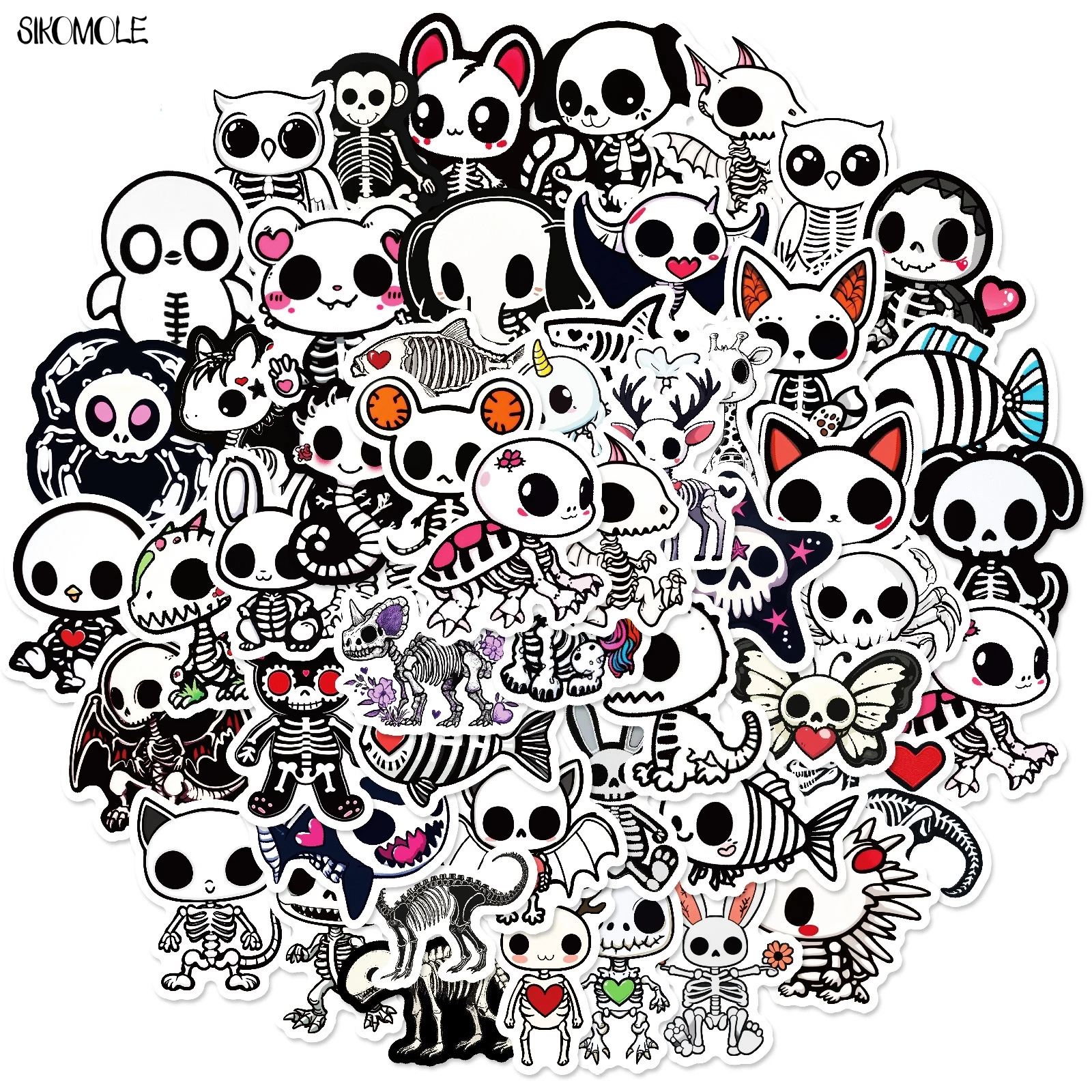 10/30/50 PIÈCES Mignon Dessin Animé Animaux Squelette Crâne Autocollants Esthétique Autocollant Ordinateur Portable Téléphone Bagages Scrapbook Voiture Graffiti Autocollant