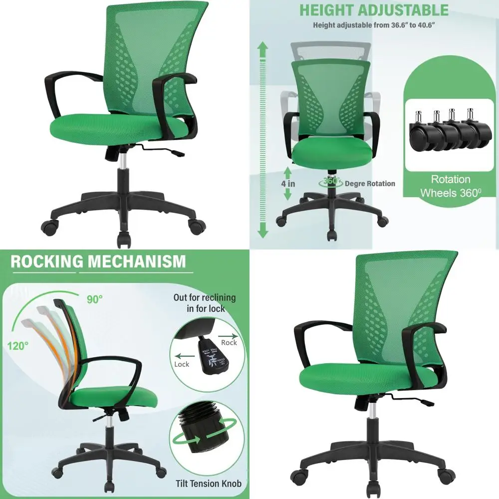 

Эргономичное офисное кресло с поворотным механизмом, поясничной поддержкой и подлокотниками, зеленое игровое кресло для дома, спальни, кабинета