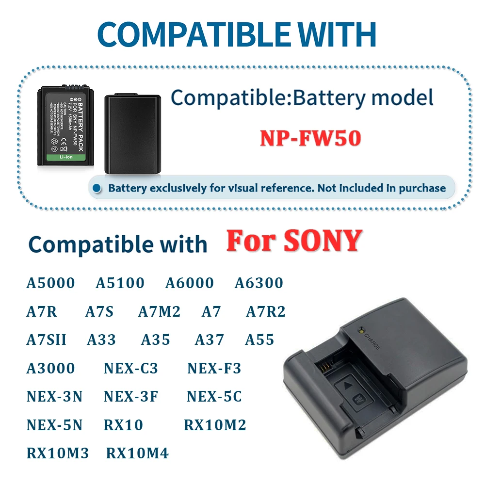 BC-VW1 Battery Charger for Sony A7S A5000 NEX-7 NEX-5C NEX3 RX10 A6000 A5100 A6300 A7R2 A7M2 5TL 5C Camera NP-FW50 Battery