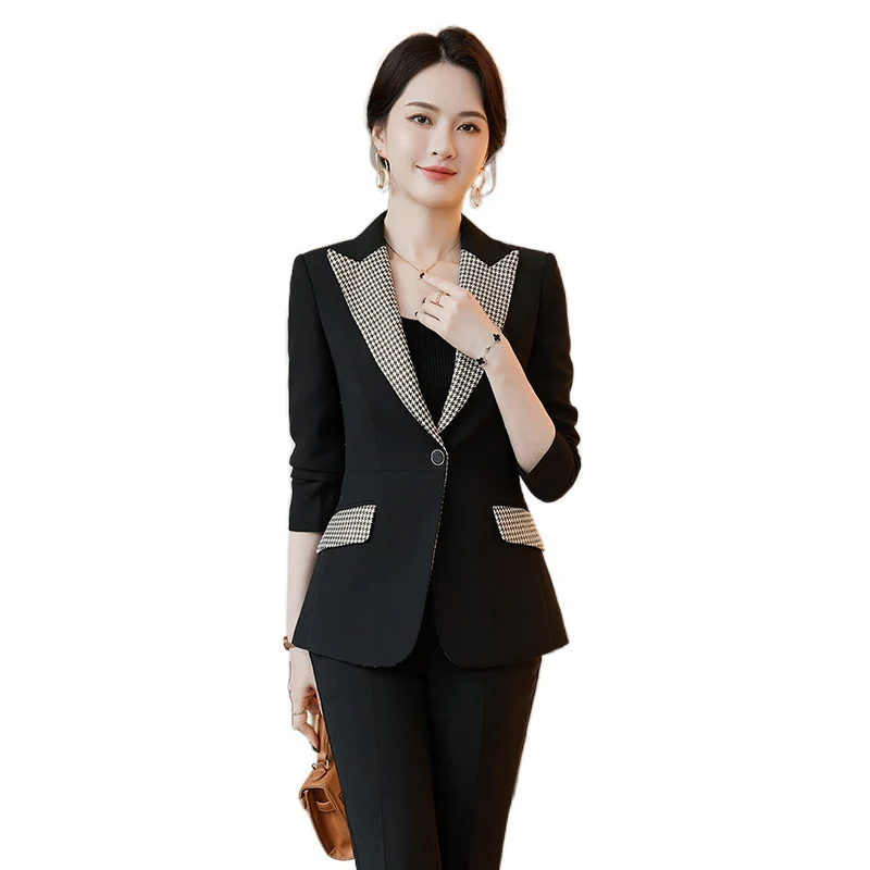 White Blue Black Plaid Women Pant Suit Blazer Ladies Formal Jacket And Trouser Female Autumn Winter Business Work 2 Piece Set