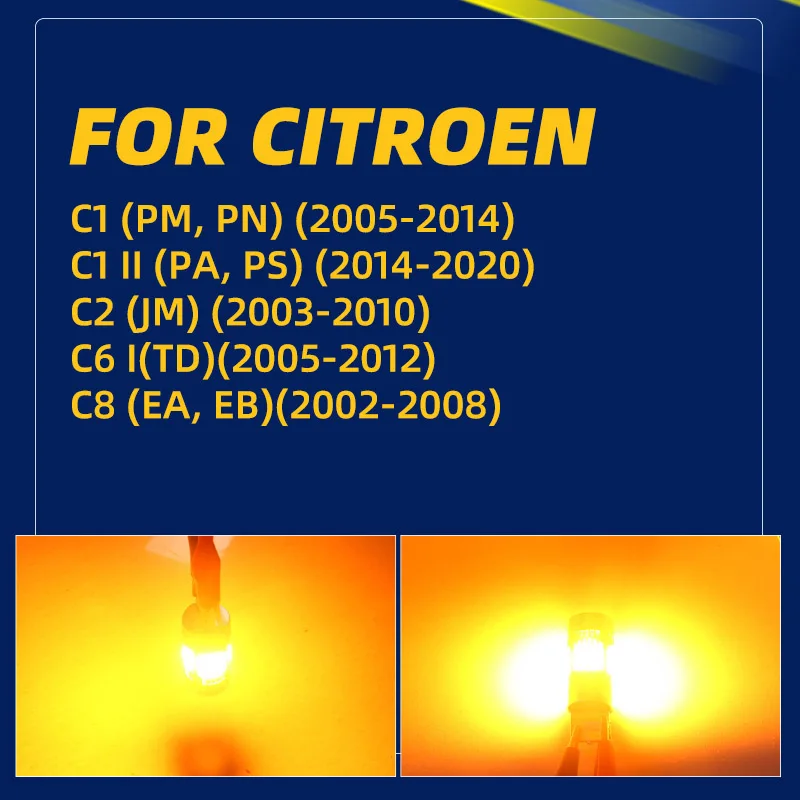 LED Turn Signal Light Bulbs Direction Indicator Blinker Lamp For Citroen C1 C2 C6 C8 2007 2008 2009 2010 2011 2014 2015 2016