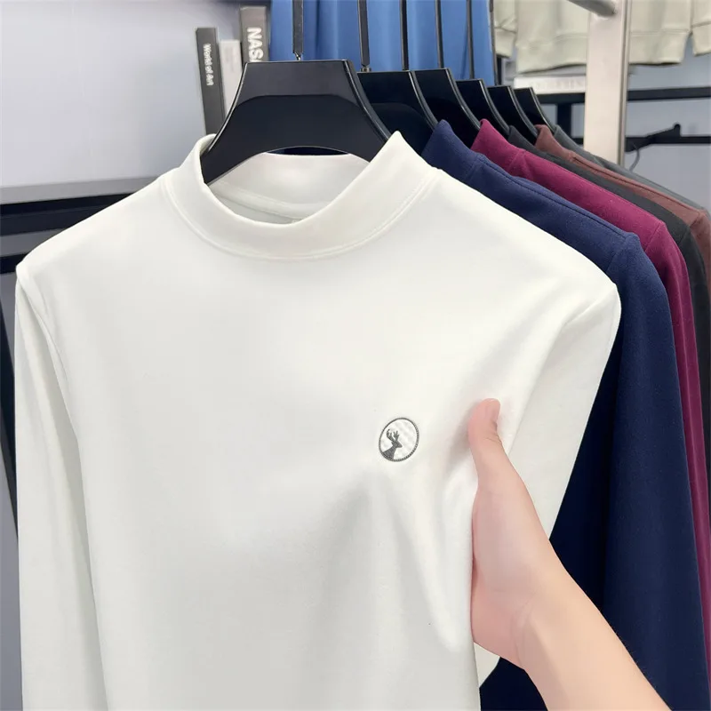 

2025 Autumn/Winter New Arrival German Flannel Long Sleeve T-Shirt Men's Thermal Half-crew Sweatshirt