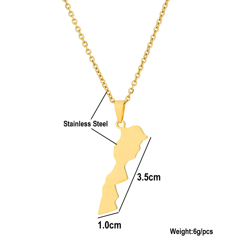 Stainless Steel The Kingdom of Morocco Map Pendant Necklaces Women Girls Men Fashion Gold Color Party Annivers Jewelry Gifts