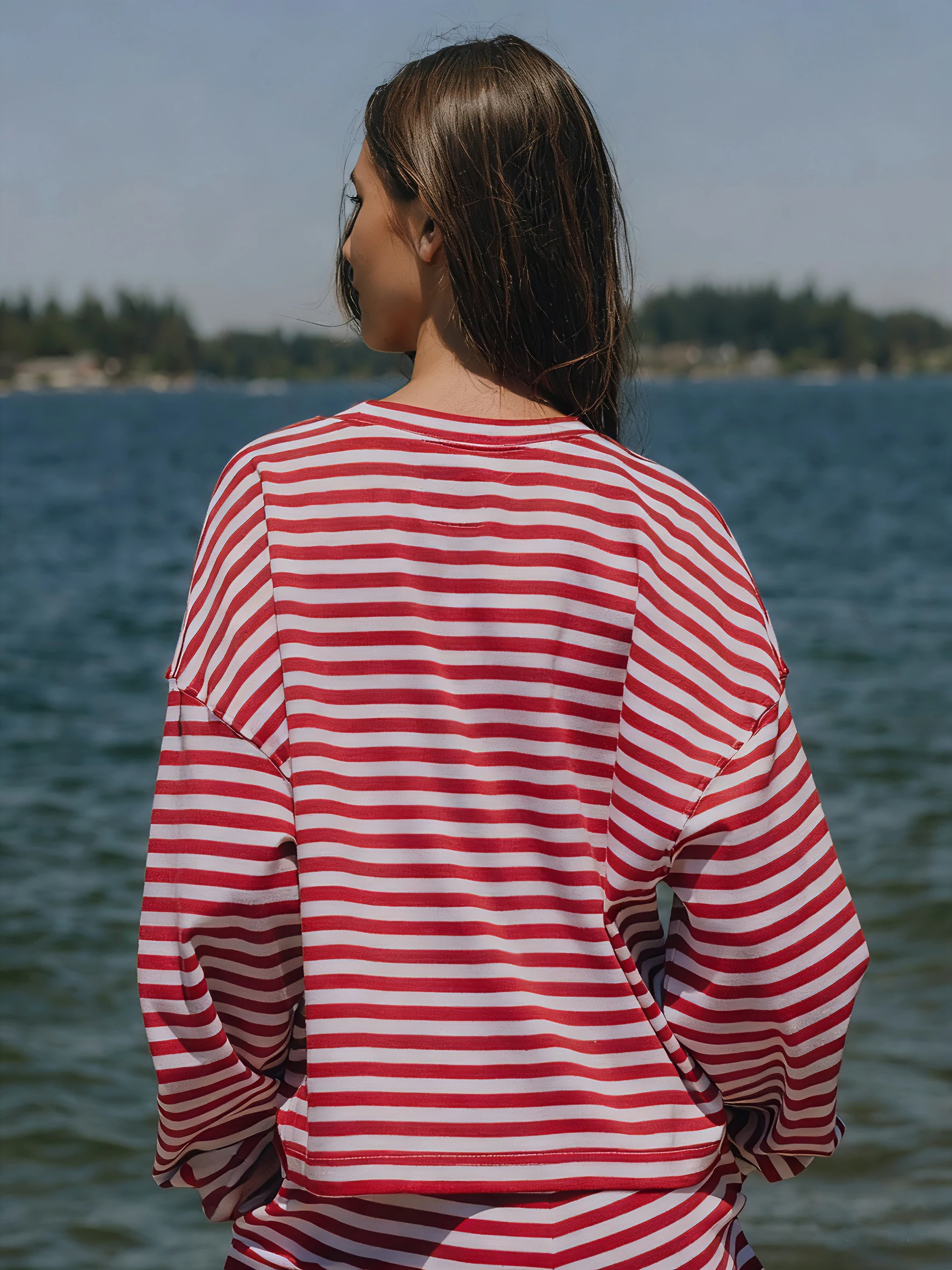 2026 ربيع المرأة الخريف سروال مخطط مجموعة فضفاضة تناسب أنيق طاقم الرقبة طويلة الأكمام بلايز و واسعة الساق الرباط السراويل 2 قطعة مجموعة