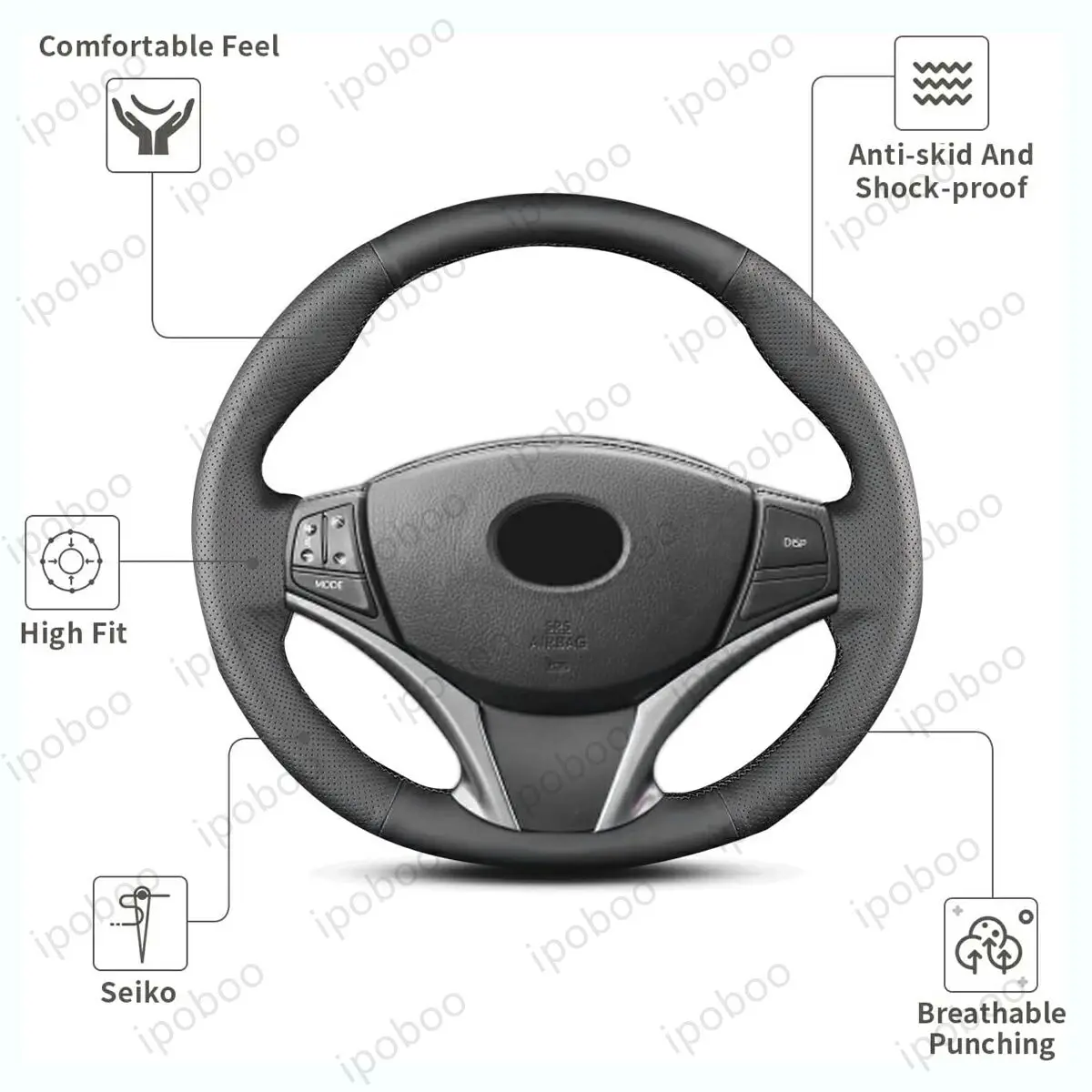 For Toyota Yaris 2012 2015 2017 Aygo 2015 2019 Yaris Trend Hybrid 2013 Verso-S 2012 HandStitch Steering Wheel Cover view 3