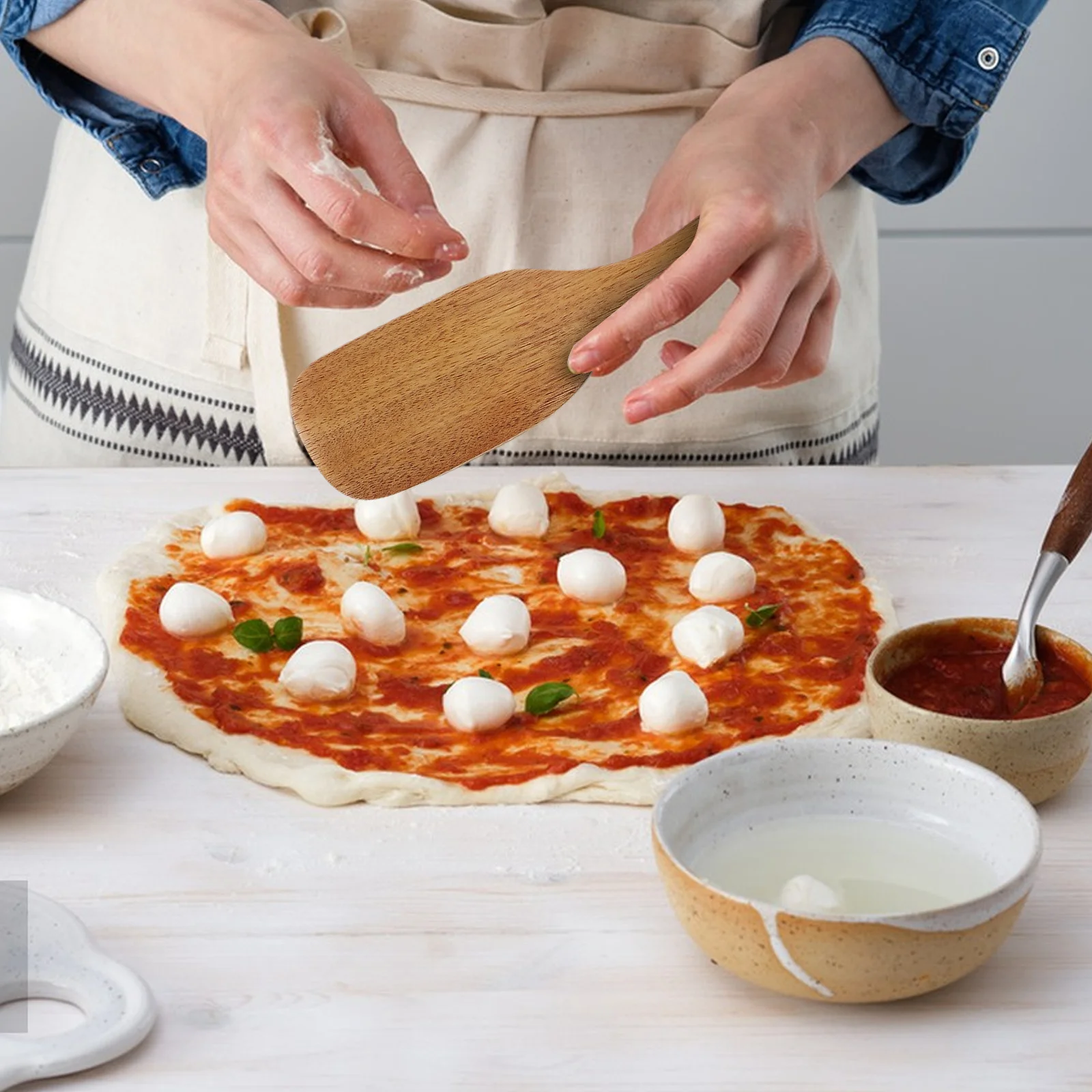 

5Pcs Wooden Pizza Paddle Natural Wood Kitchen Utensil Set Long Handle Flat Spatula Turner Scraper for Cooking Baking Pancakes