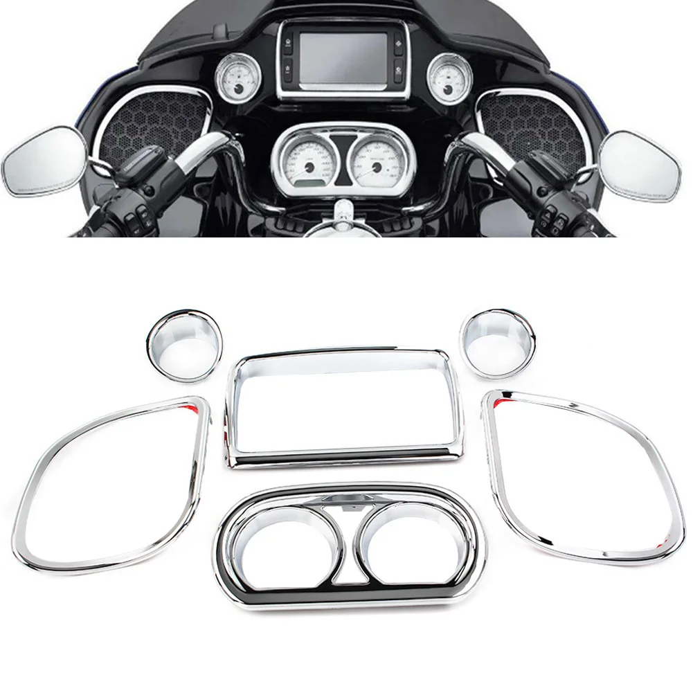 

6Pcs Chrome Motorbike Inner Fairing Speedometer Radio Speaker Trim Fit For Harley Road Glide 2015-2022