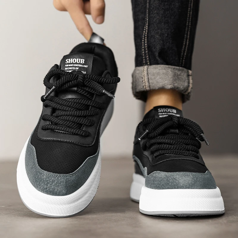 

Men's Casual Sport Shoes 2023 Fall Collection Leather Splicing Wear-Resistant Soft Bottom Breathable Lightweight round Toe