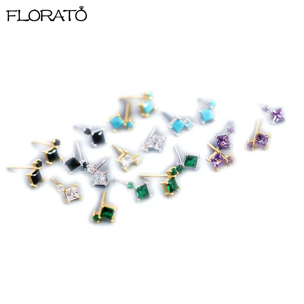 

925 Sterling Silver Needle Fashion Geometry Multicolor Zircon Earrings for Women's Party Trend Puncture Jewelry 2023 New