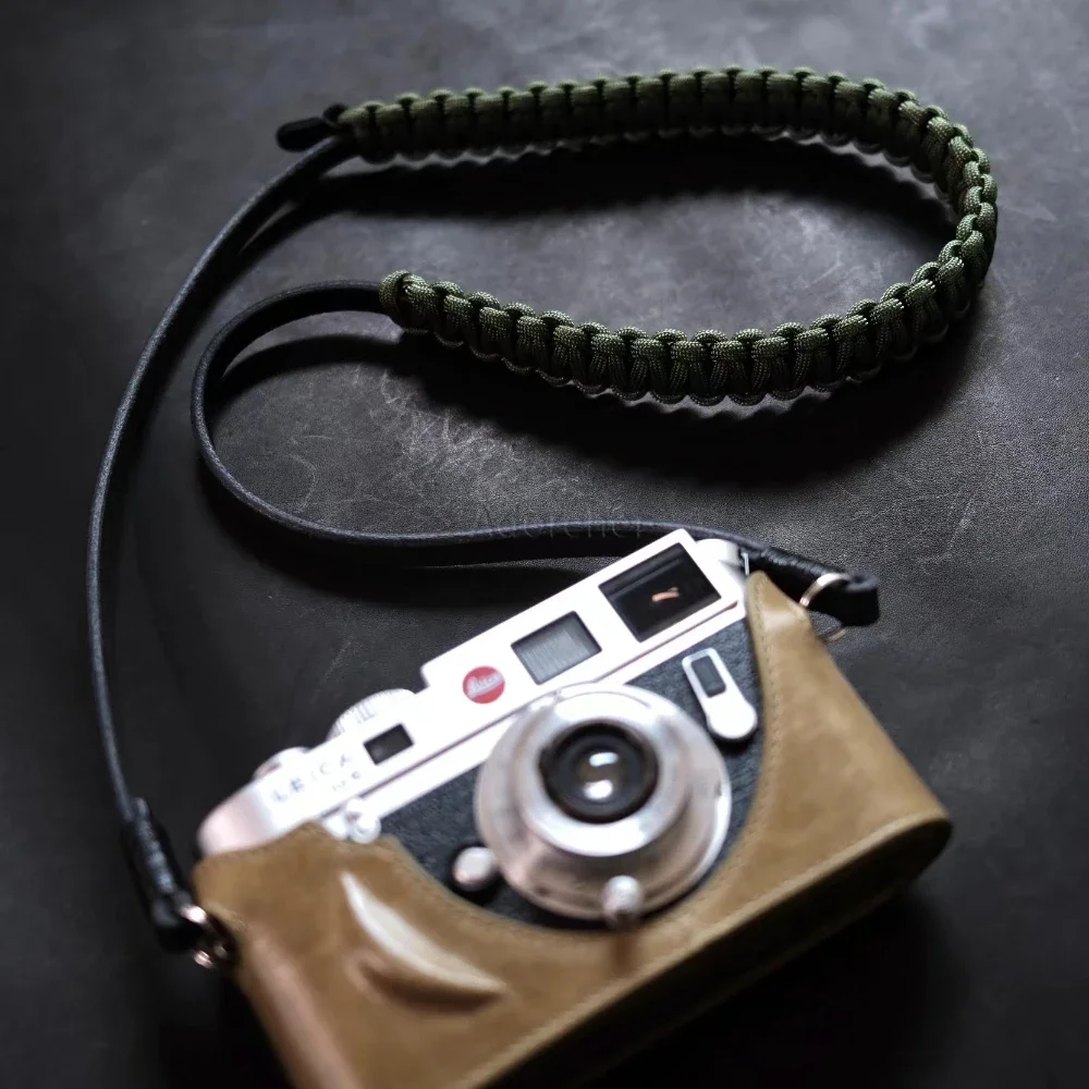 Camera Genuine Cowhide Leather Handmade Paratrooper Rope Braided Strap for Leica Sony Fuji Crossbody Strap Neck Lanyard