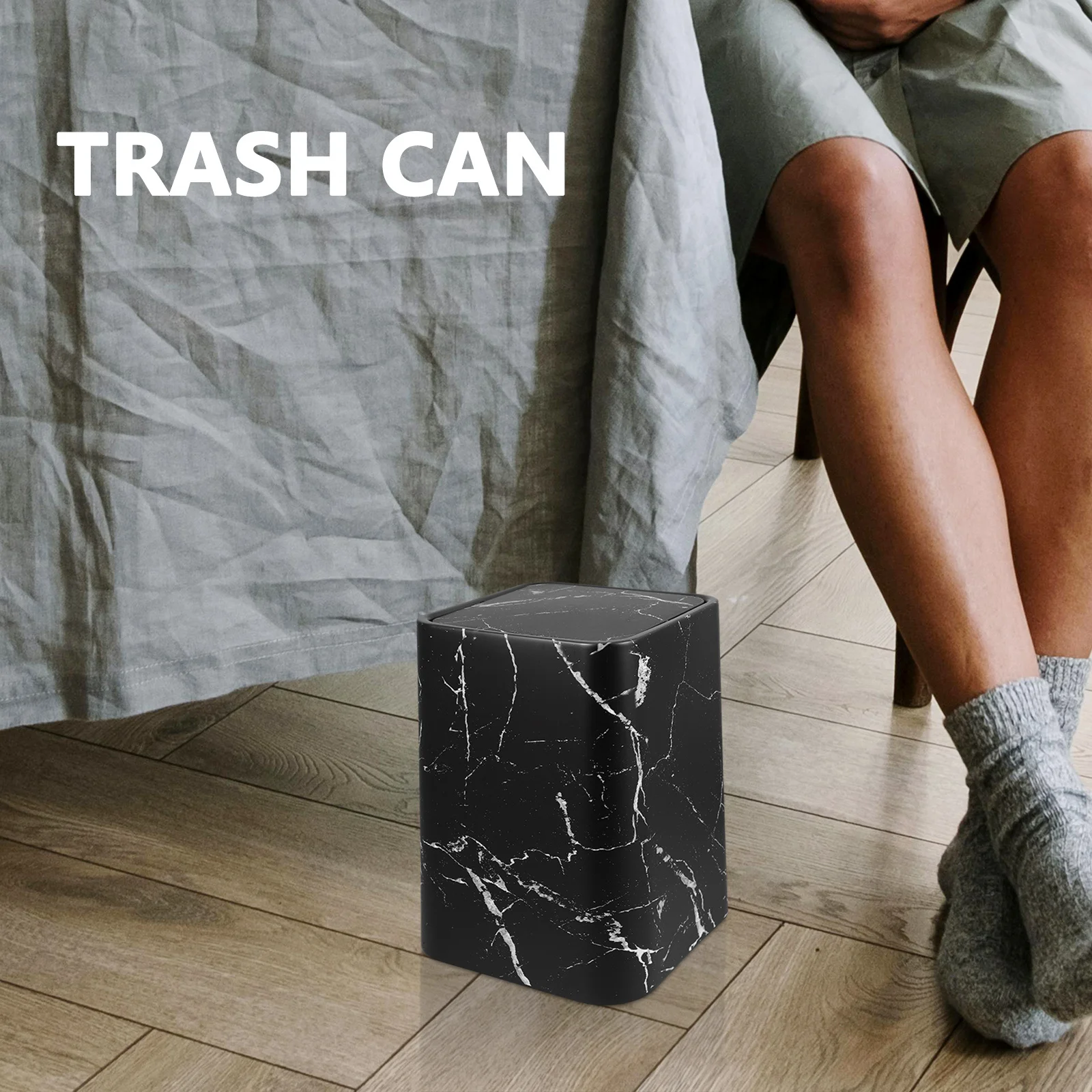 

1pc Marble Pattern Trash Can Stylish Dustbin For Bathroom Kitchen Bedroom Office Modern Waste Basket Garbage Container