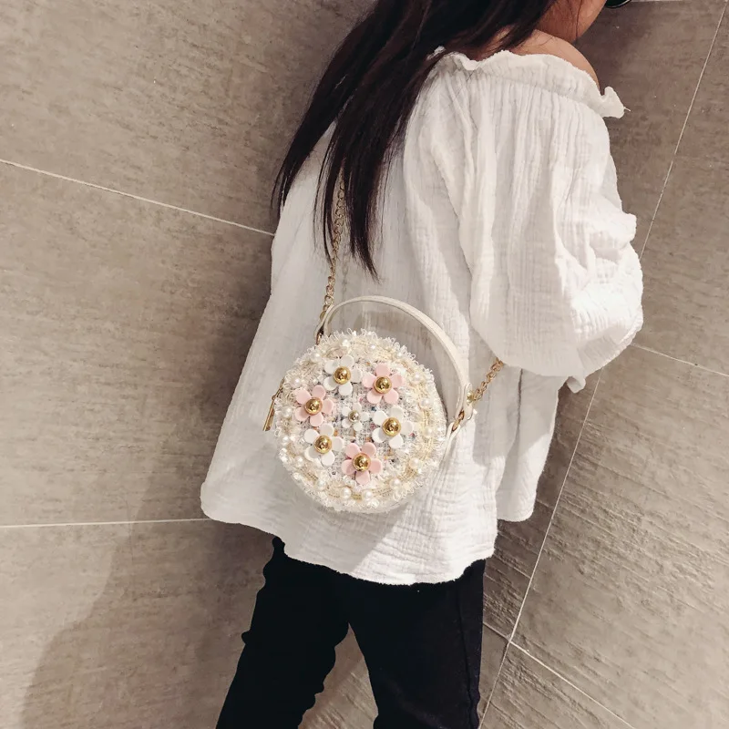 Fashion All-match Prince Purses and Handbags 2023 New Korean Version Lovely and Sweet Flower Pearls Princess Side Bags for Girls