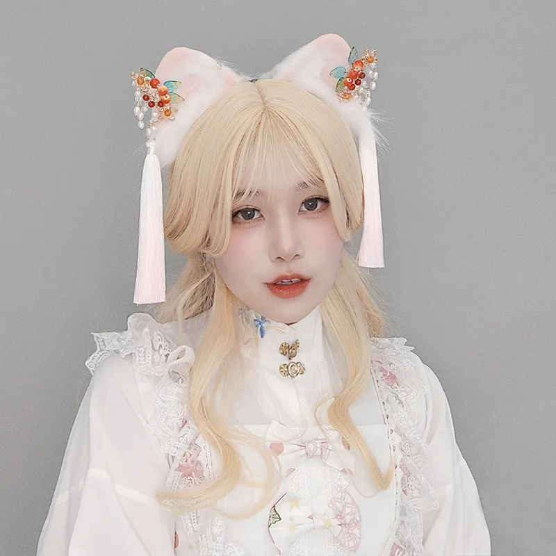 Lolita Headwear Bear Ear Hairhoop Tassel Headdress Cosplay Accessories Kawaii Role Play Costume Live Stream Prop Halloween Party