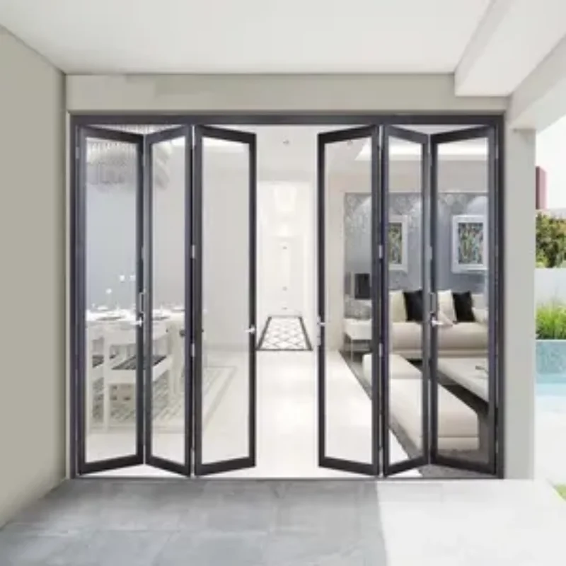 Puerta corredera plegable de doble vidrio, puertas de entrada exteriores, perfil de aleación de aluminio, puerta delantera, puertas de entrada de Metal para el hogar personalizadas