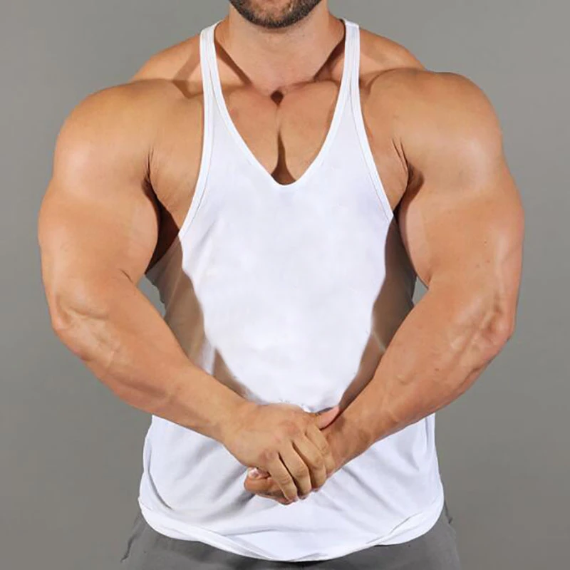 Men's Basic Solid Color Training Athletic Workou Cotton Gym Tank Tops Sleeveless Y-Back Bodybuilding Vests Muscle t Undershirt