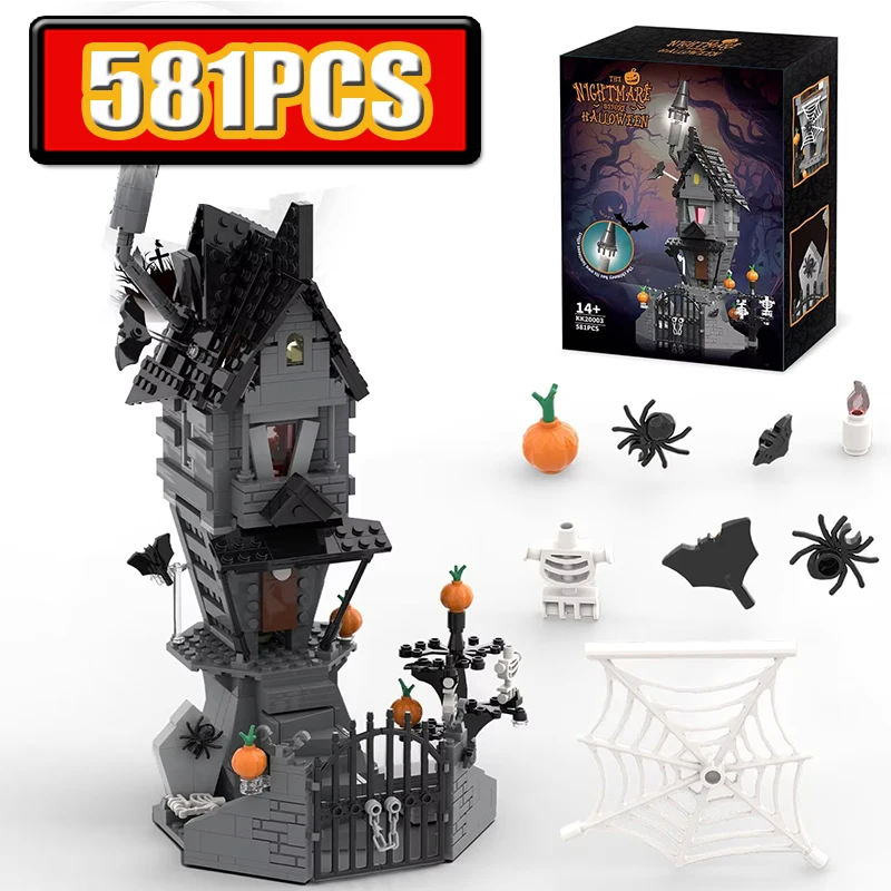 581 Piezas de Bloques de Construcción del Castillo de Pesadilla Antes de la Navidad, Caseta de Calabaza, Decoración de Casa de Terror, Juguetes Educativos, Regalos de Cumpleaños y Festivos