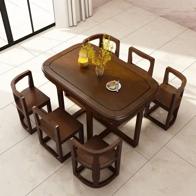 High-end dining table  combination Solid wood small apartment family dining  combination Space-saving