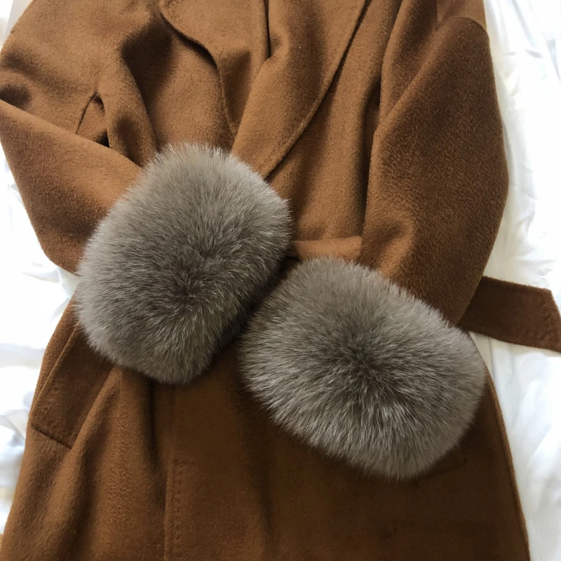 Real Fox Fur Cuffs Women Wrist Keep Warm Arm Warmers Warmer Sleeve Female Jacket Fur Cuff Fluffy Fur Cuff  Ladies Warm Arm Cuff