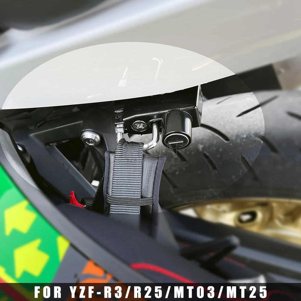 

For Yamaha MT03 YZF-R3 R25 R 3 MT-03 MT-25 2014-2025 2018 2019 Helmet Lock Mount Hook with 2 Keys Side Anti-theft Security Alloy