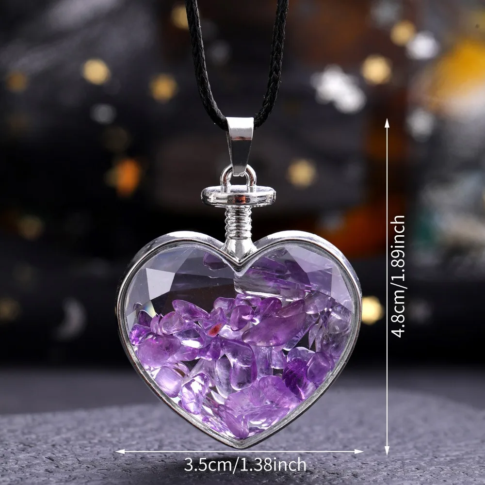 Natural Stone Bottle Necklace For Girls Creative Gift Broken Stone Jewelry Healing Crystal Stone Heart pendant love glass bottle