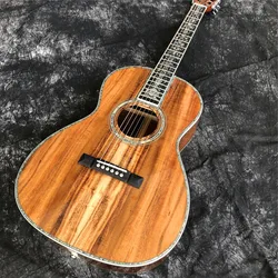 All Solid Wood 39 Inches ooo Type Koa Acoustic Guitar Abalone Inlays Ebony Fingerboard Electric Guitarra