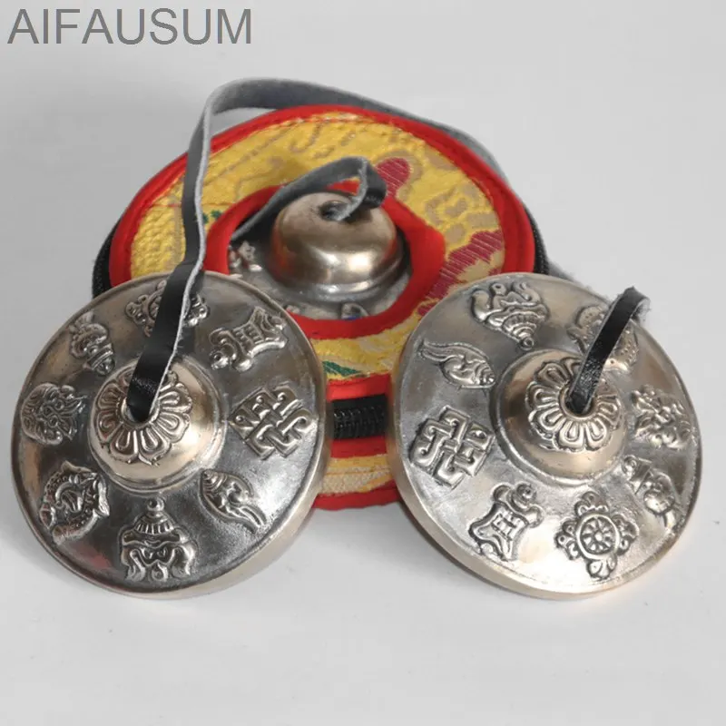 

6.5cm Nepal Tingsha Bell tinkle bell with bag Cupronickel handmade Hit cymbals Handbells Buddhism collision bell