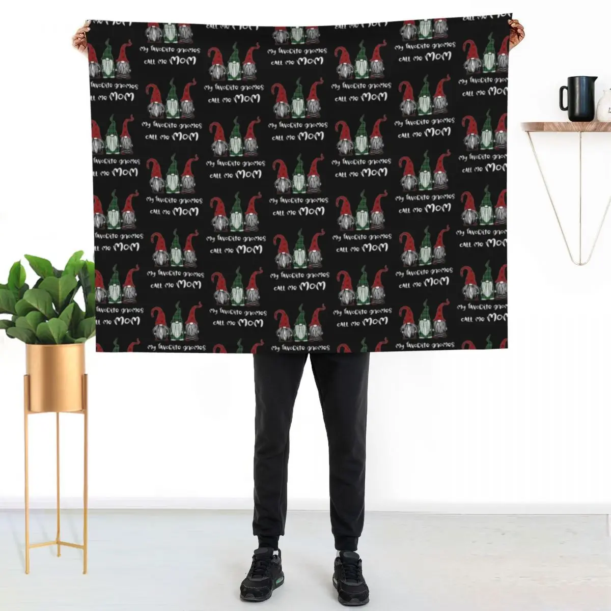 My Favorite Gnomes Call Me Mom Christmas Matching Mom Gift Funny Gnomes In Plaid Hats Throw Blanket Soft Big Luxury Blankets