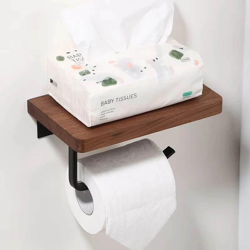 

Wooden Toilet Paper Holder Bathroom Wall Mount WC Paper Phone Holder Shelf Storage Towel Roll Shelf Accessories