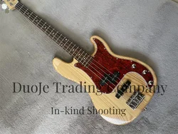 Natural color electric bass ash wood body Rose wood fingerboard Maple neck red turtle shell protector 4-string bass