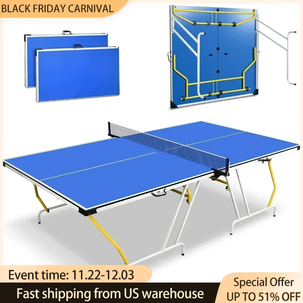 Full Size Portable Ping Pong Table Set with Net, Post - 9’ X 5’ Foldable Space-Saving Design,Collapsible Ping-pong Table