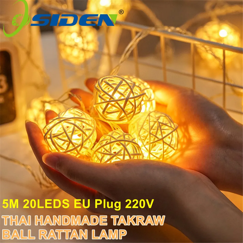 Rattan Ball LED String Light Fairy 5M 20Led Warm White Garland For Party Christmas Wedding Holiday Decoration