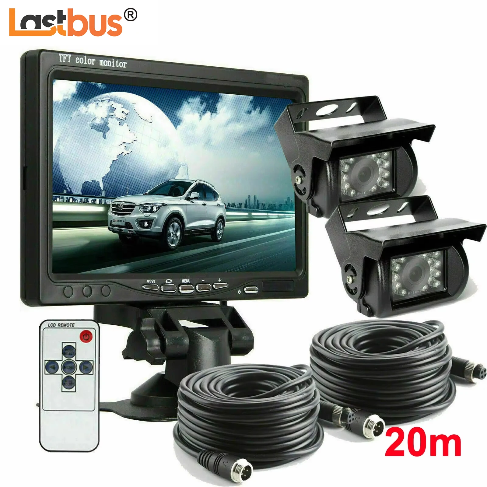 

Lastbus 7" TFT LCD Rear View Monitor With 2x 4Pin Metal Case IR LEDs Night Vision Waterproof 700TVL Reversing CCD Color Camera