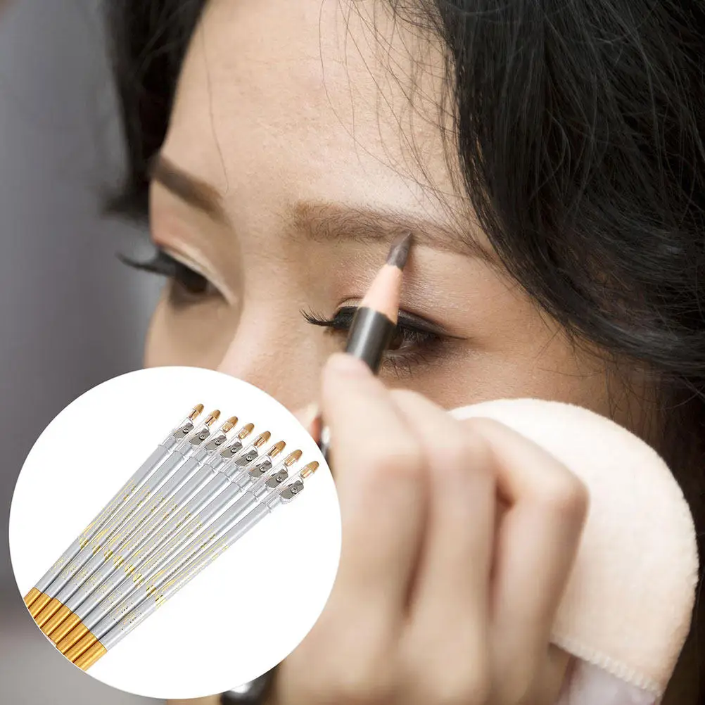 10Pcs Waterproof Eyebrow Pencils 2in1 Eyebrow Pen Eyeliner Pencil Sharpener Portable Makeup Tool Natural Look Makeup Pencils