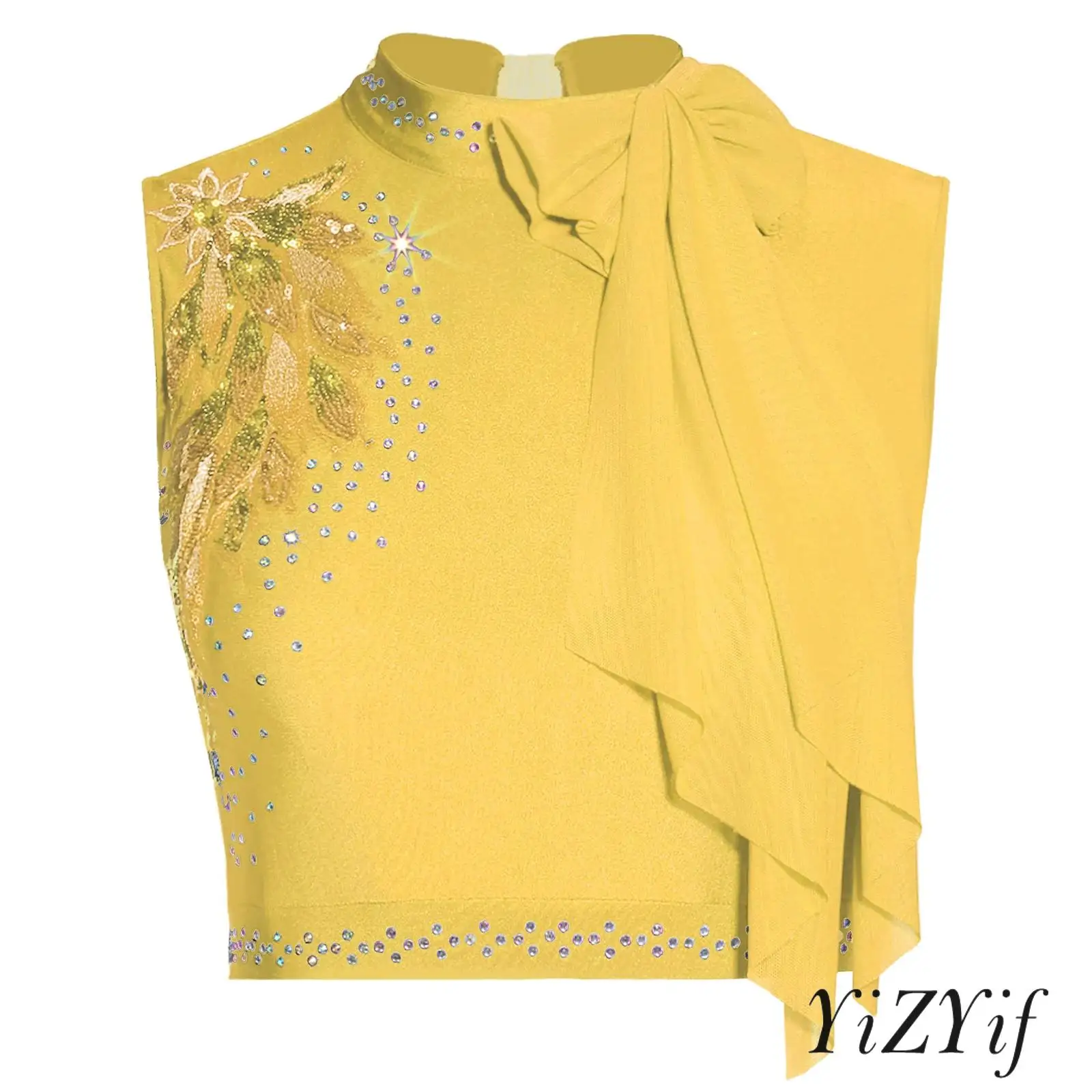 

Women Rhythmic Dance Top Light Reflective Sequins Crop Tops Hollow Back Stretch Fabric Moisture Design Ballet Gymnastics Wear