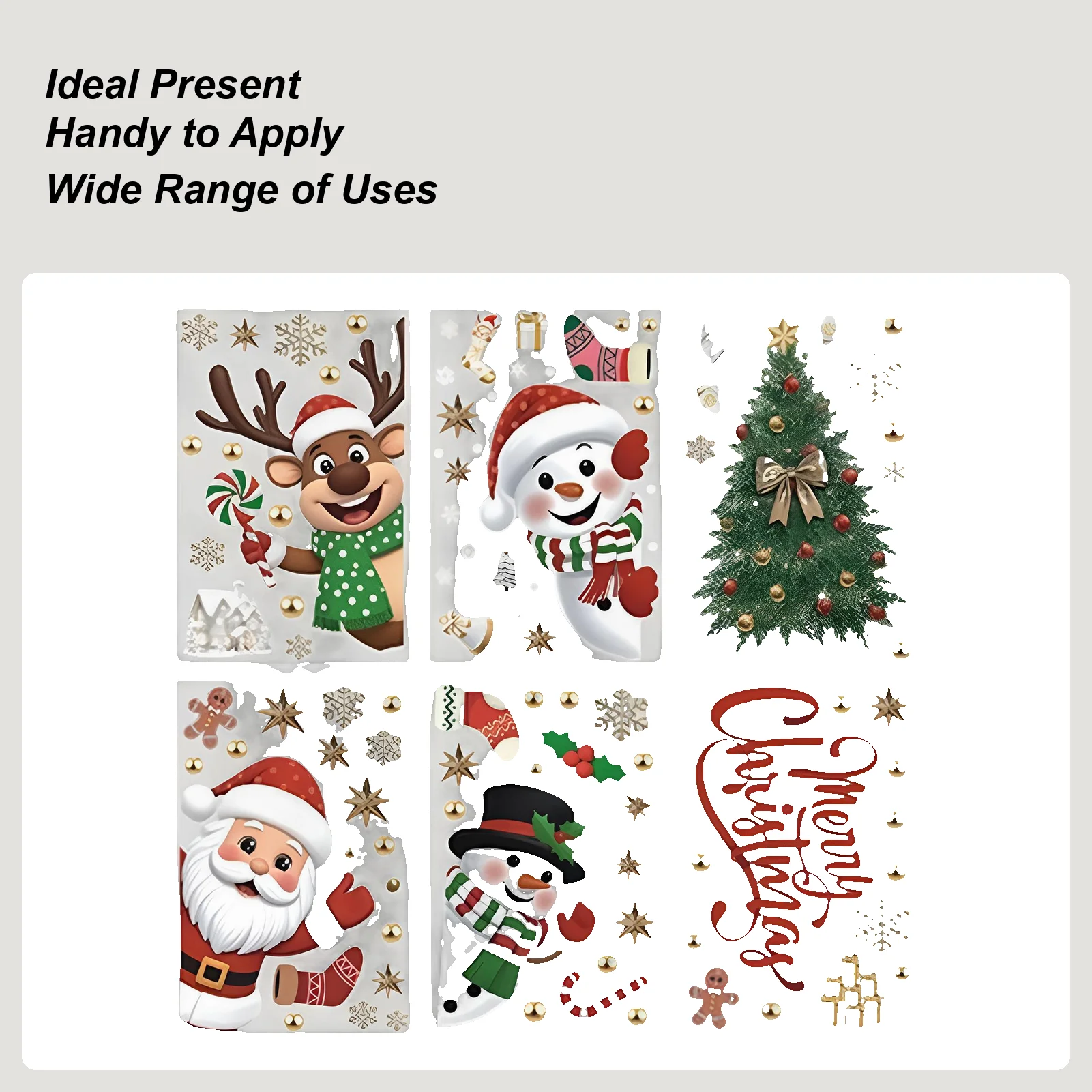 ตกแต่งหน้าต่างคริสต์มาสวันหยุดเกล็ดหิมะซานตาคลอสกวางเรนเดียร์ต้นไม้สโนว์แมนสติกเกอร์ 6 แผ่นสติ๊กเกอร์วันหยุดหน้าต่างแบบใช้ซ้ำได้