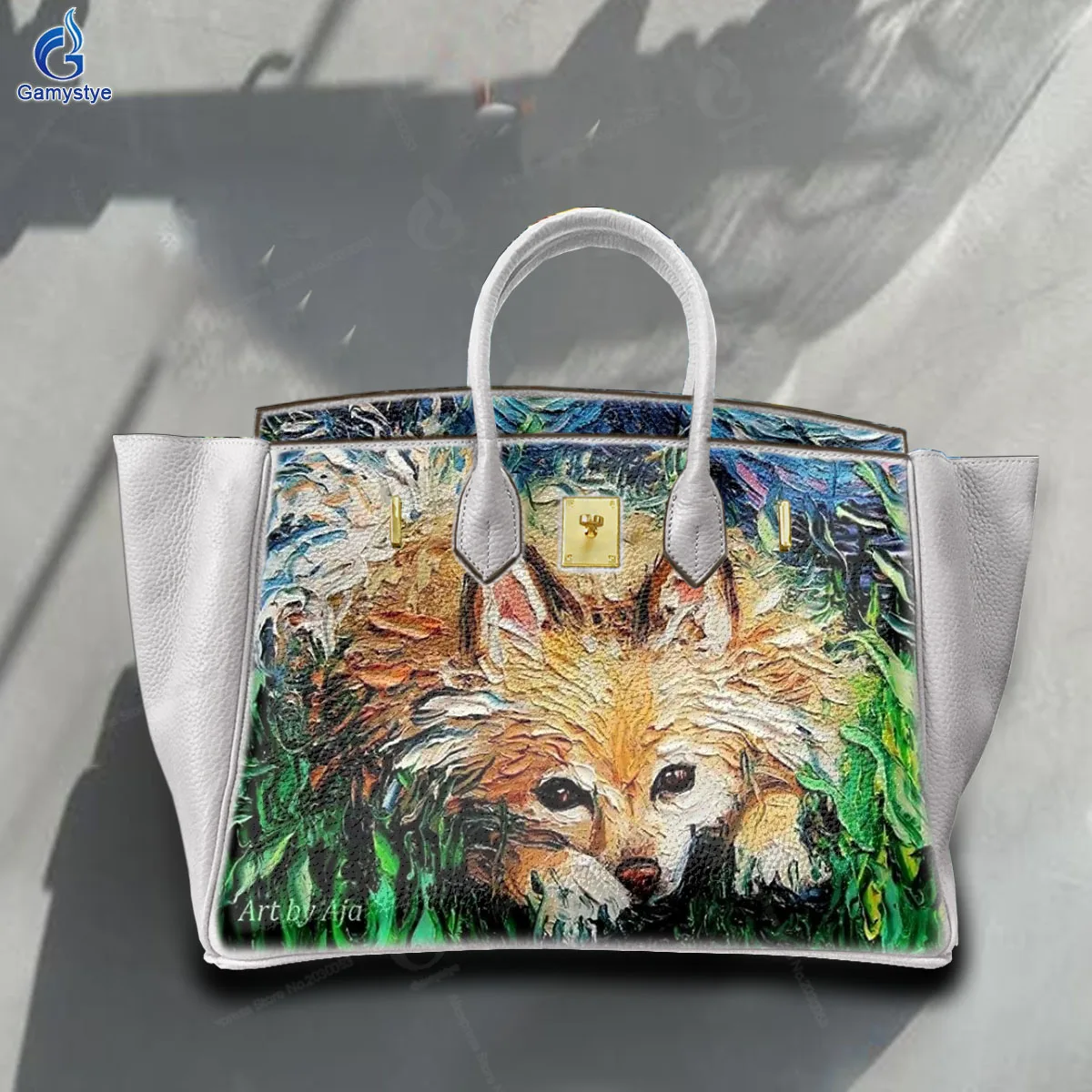

Ladies Hand Bag Female Carteras Para Mujer De Moda Originales Hand-drawn fox pattern Real Cowskin Leather Art Hand-Painting Cus